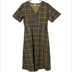 Women's Vintage Retro 70's Flamingo Midi Urban Plaid Style Short Sleeve Dress